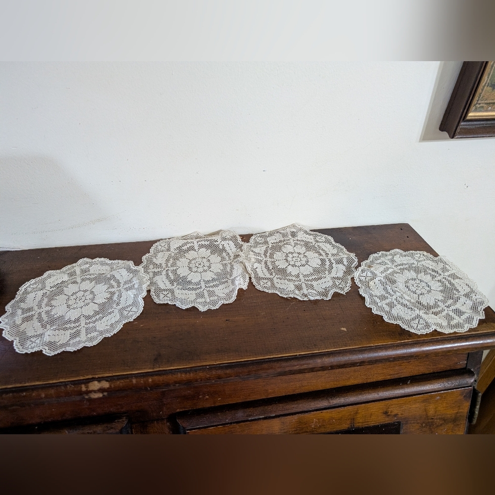 Set of 4 Vintage Handmade Crochet Filet Lace Doilies – Floral Rose Pattern Farm